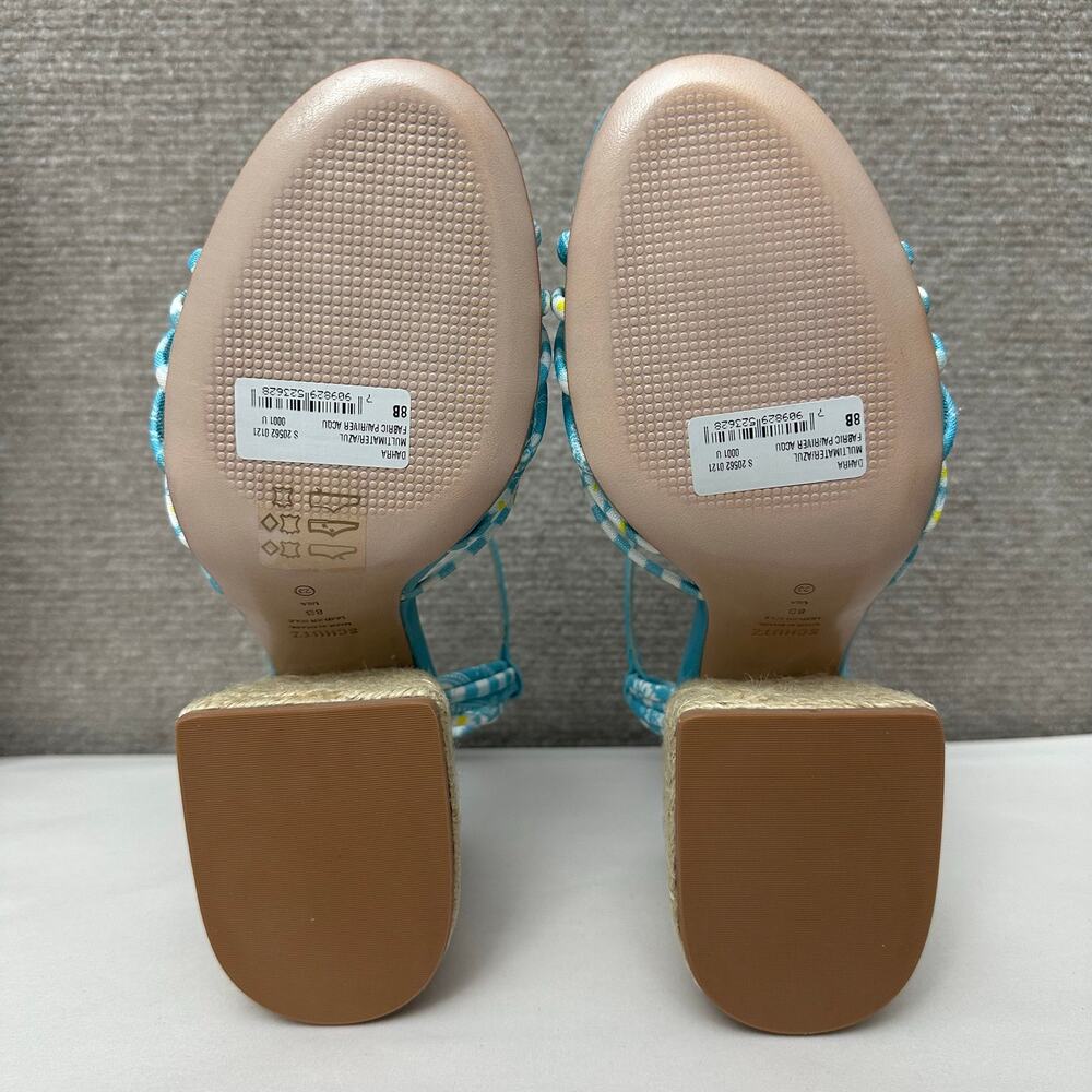 Schutz Dahra Blue Gingham Fabric Knot Strappy Rope Espadrille Block Heel Size 8 - Picture 7 of 10